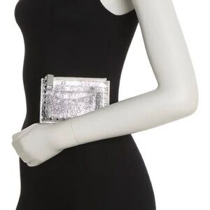 Rebecca Minkoff Jett Card Case Wallet with zipper, Silver leather, NWOT